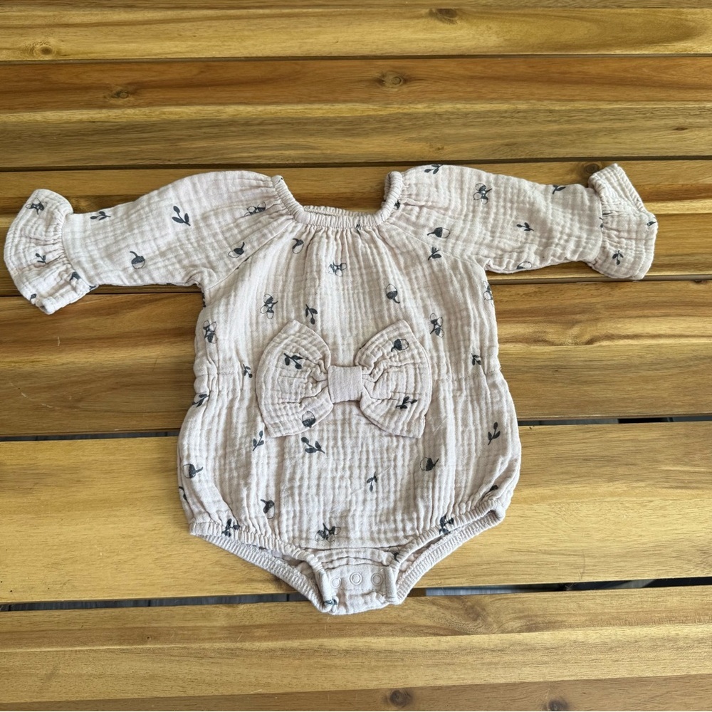 ❤️5/$25 Cream Bow-Accent Baby One-Piece Romper
